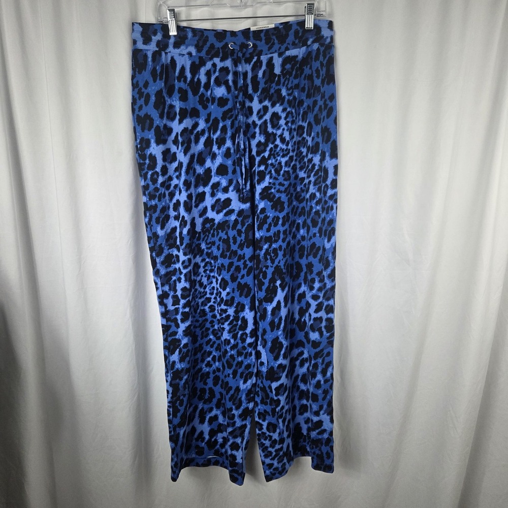 JM Collection Pants Womens Large Blue Leopard Print Lounge Sweatpants Drawstring
